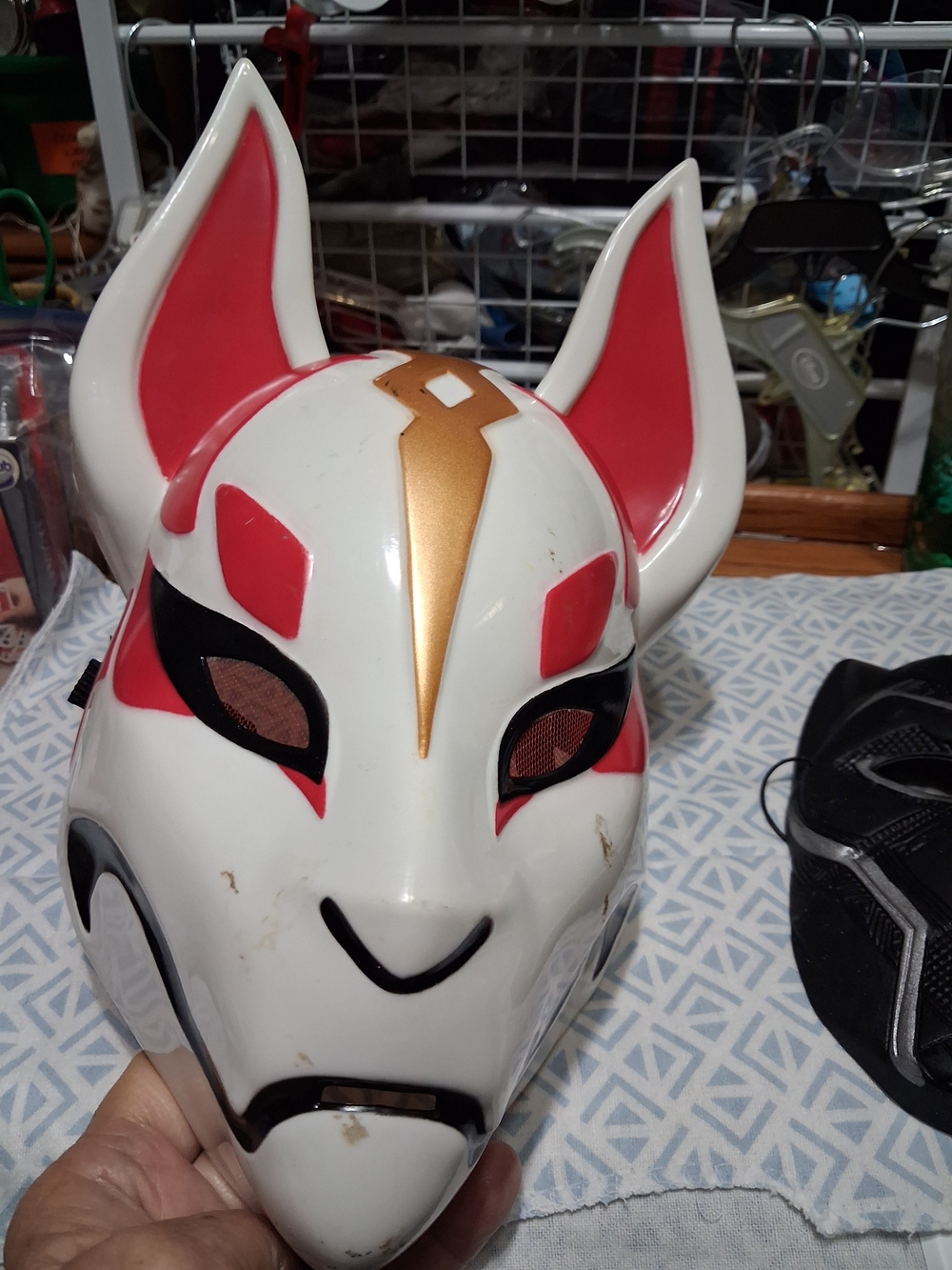 White and Pink Fox Mask Kids Costume Accessory with Gold Accent